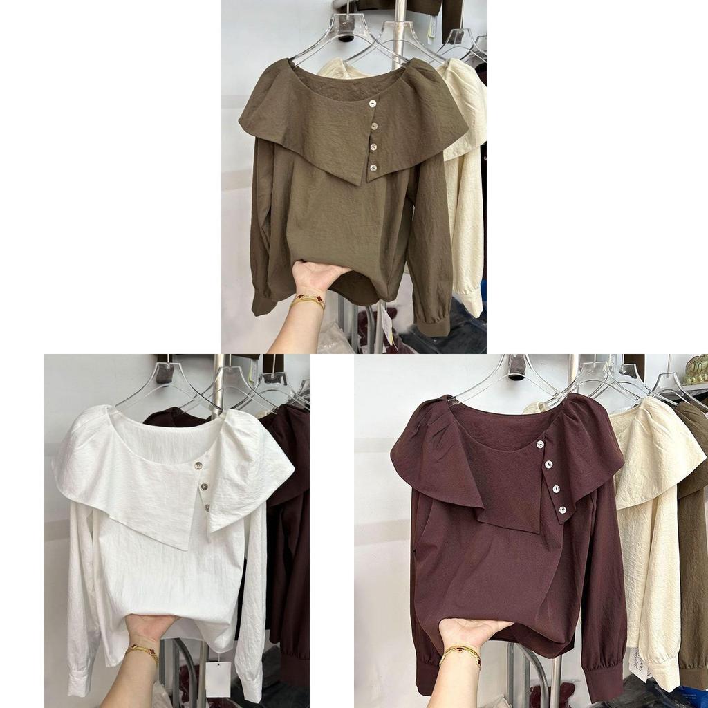 Han Style Ruffled Long Sleeve Shirt With 3d Pattern For Spring Fashion Ladies