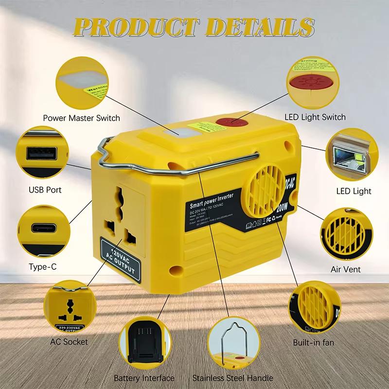 111W Power Inverter for Makita&Dewalt 18V Battery AC 111V Portable Power Supply with AC Outlet,USB&Type-C Ports & LED Light