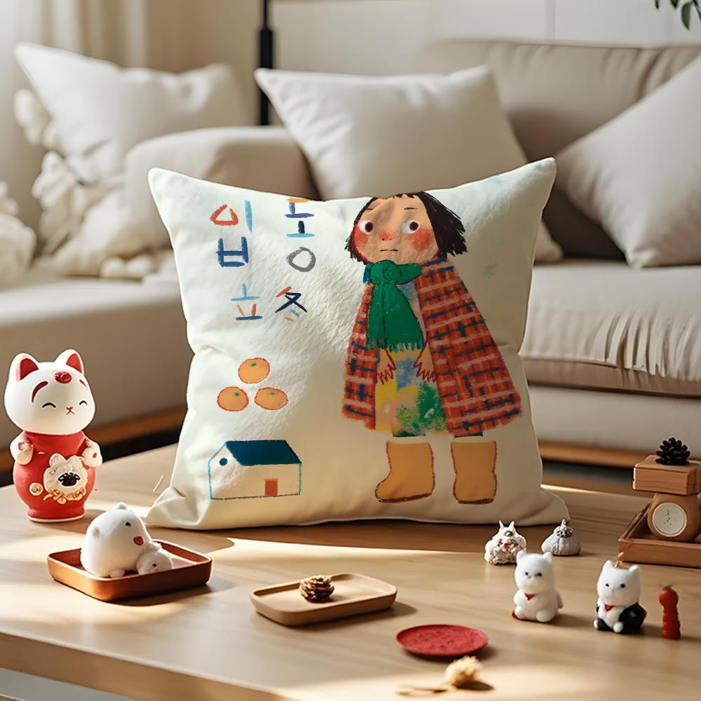 Illustrations Of Everyday Life Cushion Cover Anti-dustmite Pillowcase Invisible Zipper Silky Short Plush Sofa Cushion Cover