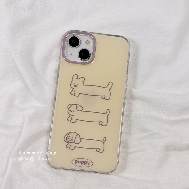 Ins Fashion Cute Line Puppy Cartoon Trend Phone Case For iPhone 17 AIR 16 15 14 13 12 11 Pro Max Y2K Simple Kawaii Cover