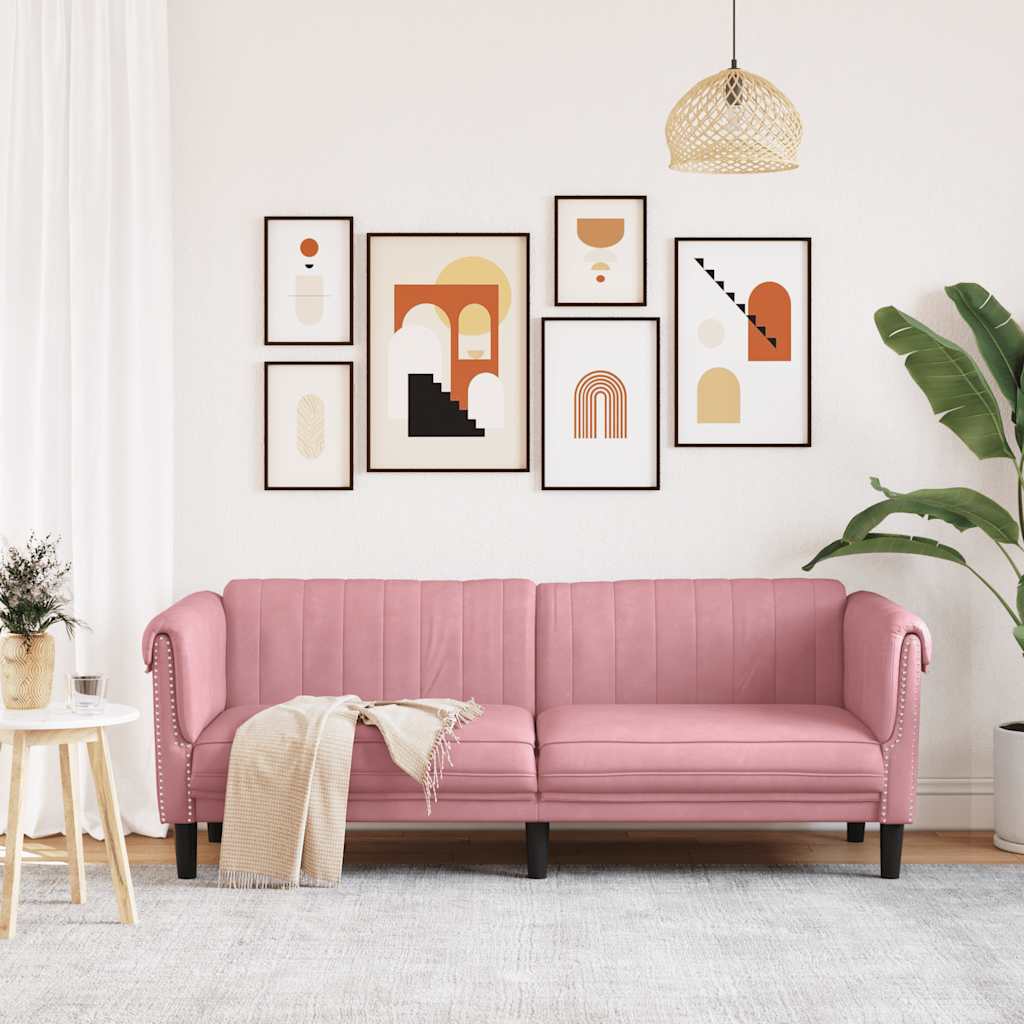 3 Seater Sofa In Pink Velvet