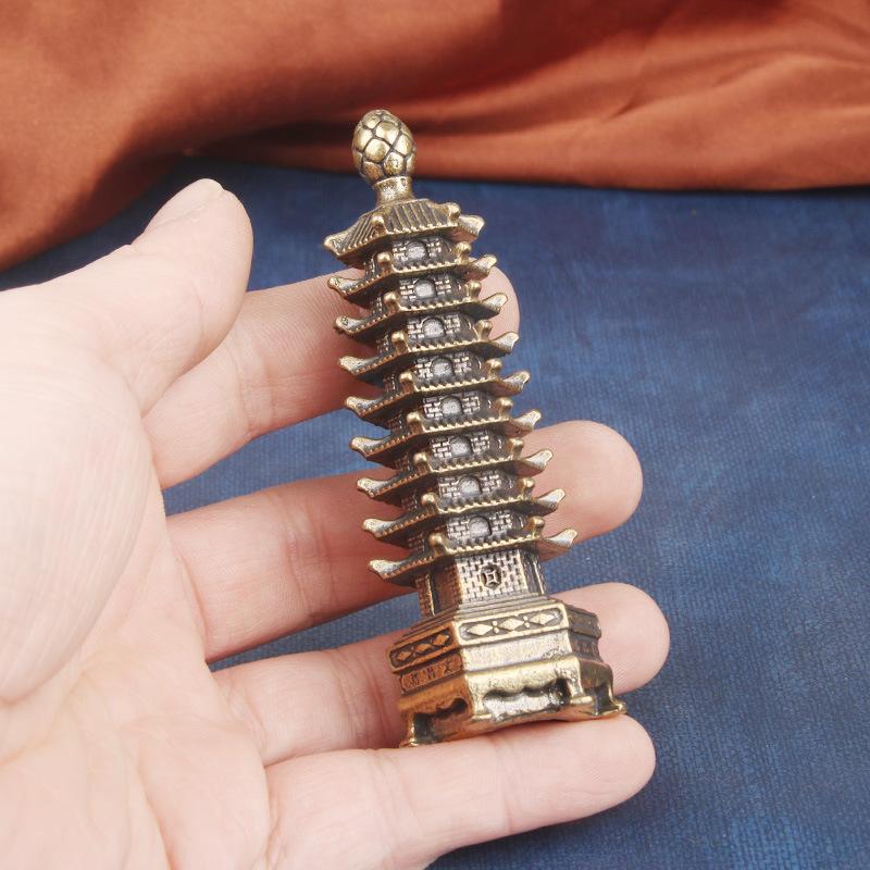 Vintage Brass Nine-Layer Wenchang Desktop Ornament Copperware Collectible Treasure Pagoda Craft Decoration Gift Wholesale
