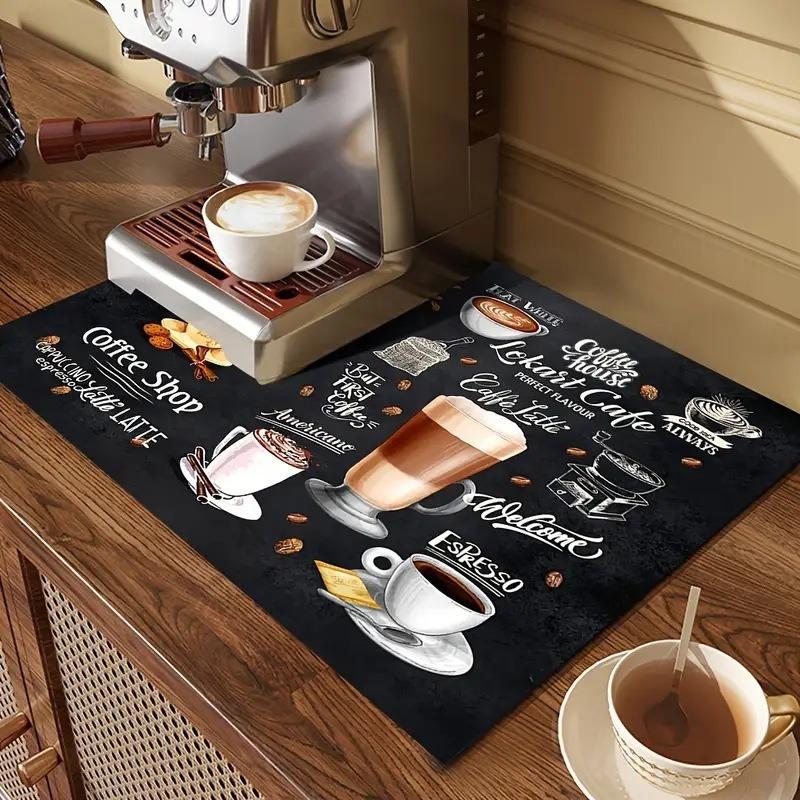 Creative Pattern Printed Coffee Machine Mat Desktop Drainage Pads Kitchen Countertop Quick Water Absorbing Utensil Drain Pad Washable Mats 1pcs