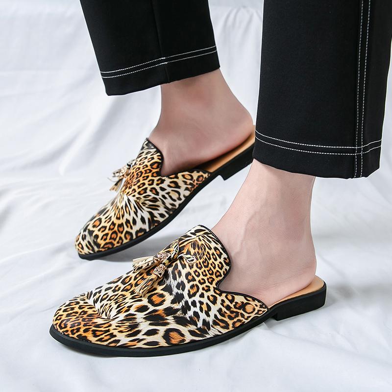 Übergröße 38-48 Halbschuhe für Herren Mules Leopard Offene Loafer Hausschuhe Offene Rückseite Freizeitschuhe Herren Slides Slip-On Flache Schuhe