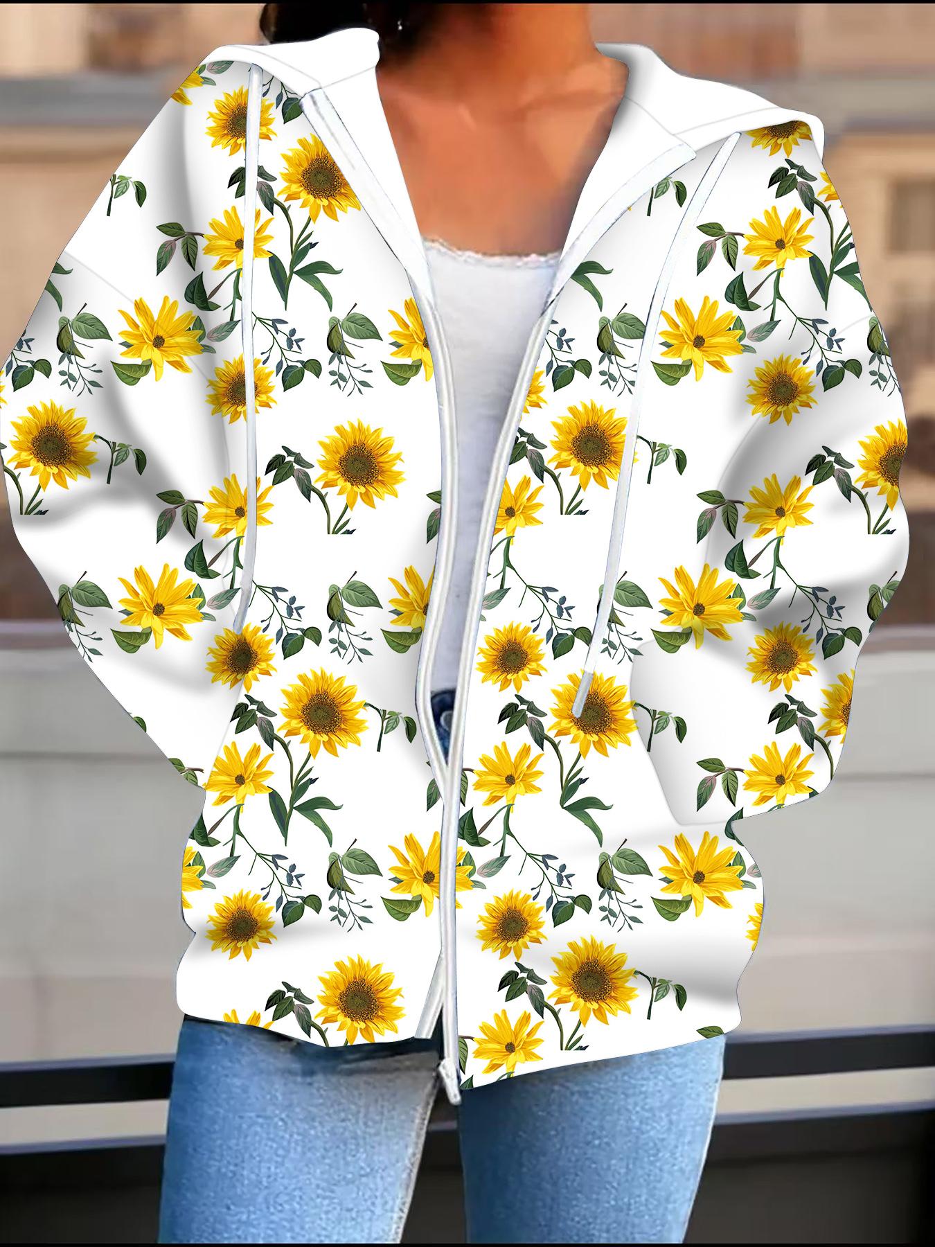 

Цветочный 3D-принт Кардиган с капюшоном Большого размера Осень Зима Ретро 6XL жёлтый