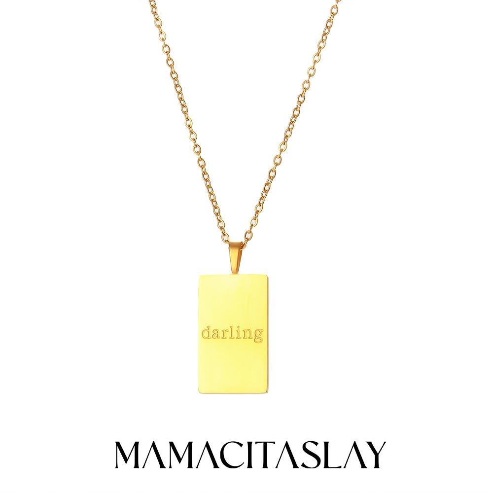 MamacitaSlay New Vintage Couple Jewelry Motto Engraved Square Pendant Necklace 18k Gold Plated Necklaces for Women Men Jewelry