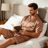Men's Short Sleeve Button Down Pajama Set with Sleep Shorts Soft Casual Two-Piece Nightwear for Home Size S-4XL