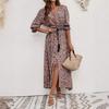 Cotton Positioning Printed Seven-Sleeve Girdle Bohemian Women's Dress Vacation Breasted Beach Dress