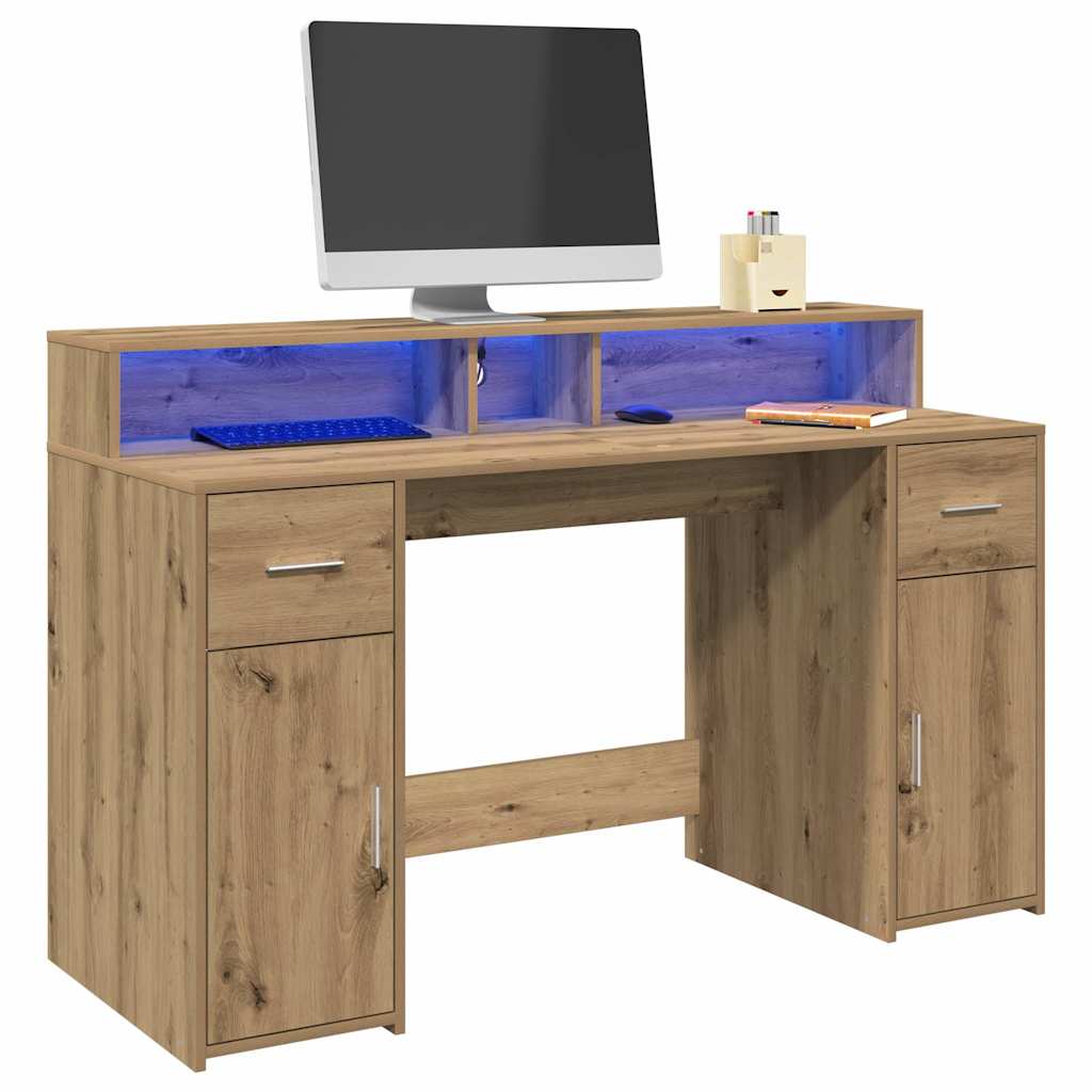 Vidaxl Biurko Z Podświetleniem Led, Dąb Artisian, 140X55X91 Cm