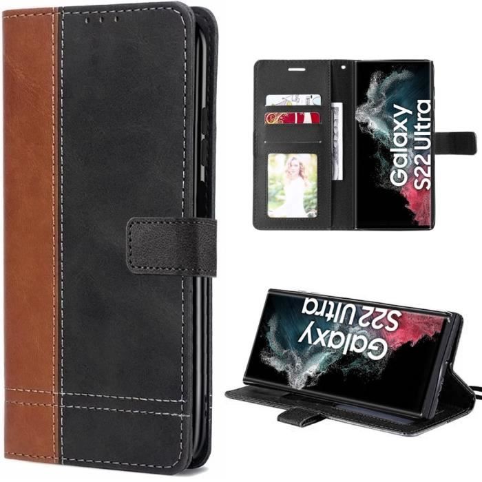 Coque pour Samsung Galaxy S22 Anti-Rayures Protection Synthécuir Bicolore Marron-Noir