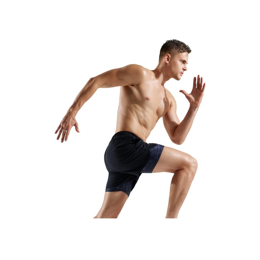 Li Ning Solid Color Mid Waist Drawstring Comfortable Breathable Versatile Loose Fit Five Point Sports Shorts Men shorts Black LSKV328-1