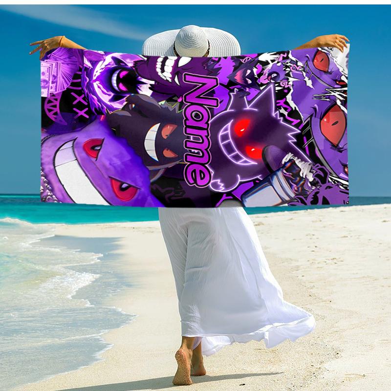 Personalized customized proof beach towel with Pokémon Gengar pattern - soft, absorbent,quick-drying,perfect swimming,camping&bathing