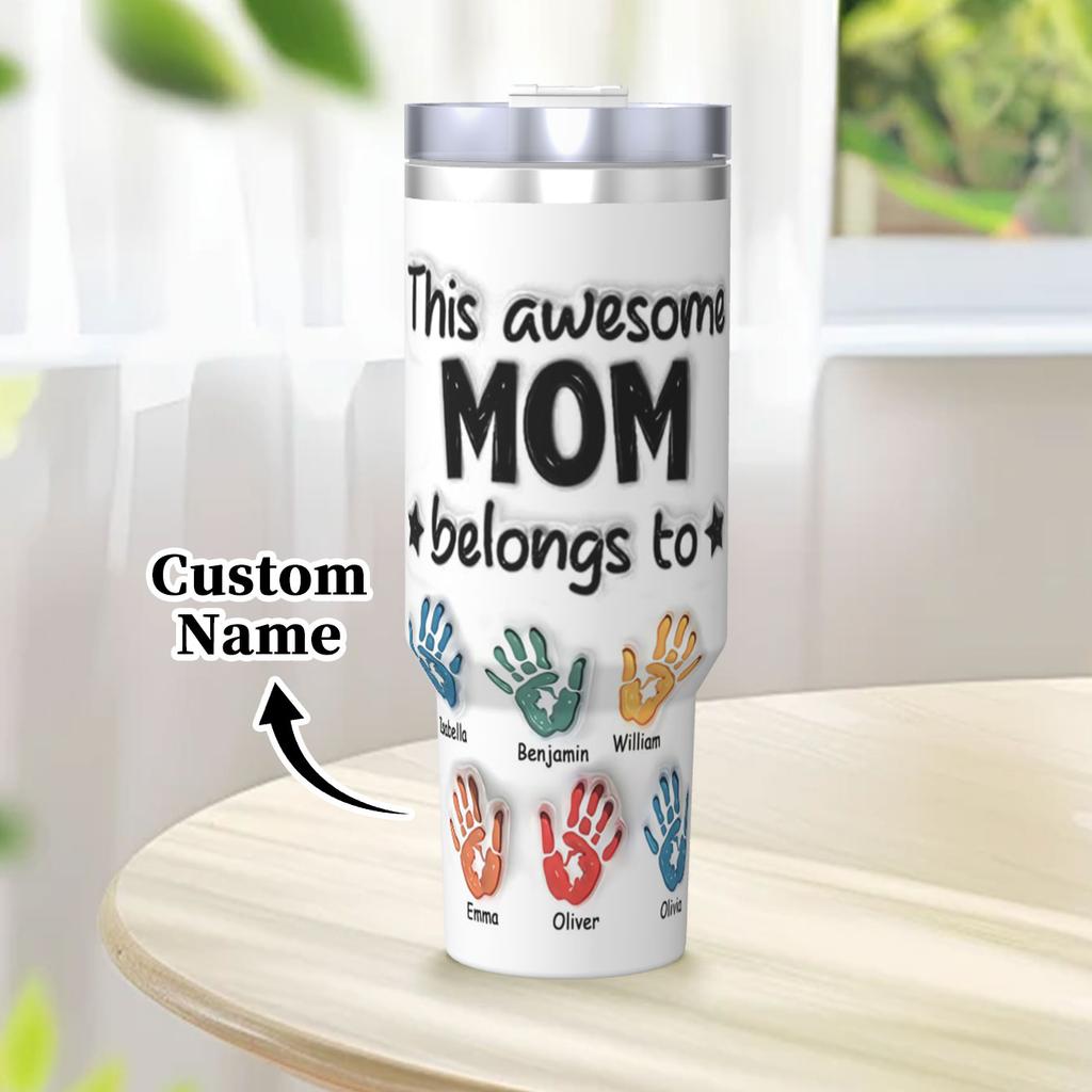 1pc 40oz Water Cup. Customize 6 Kids' Names. Tumbler for Mother's Day/festivals. Handle, Lid Included, Custom Water Bottle