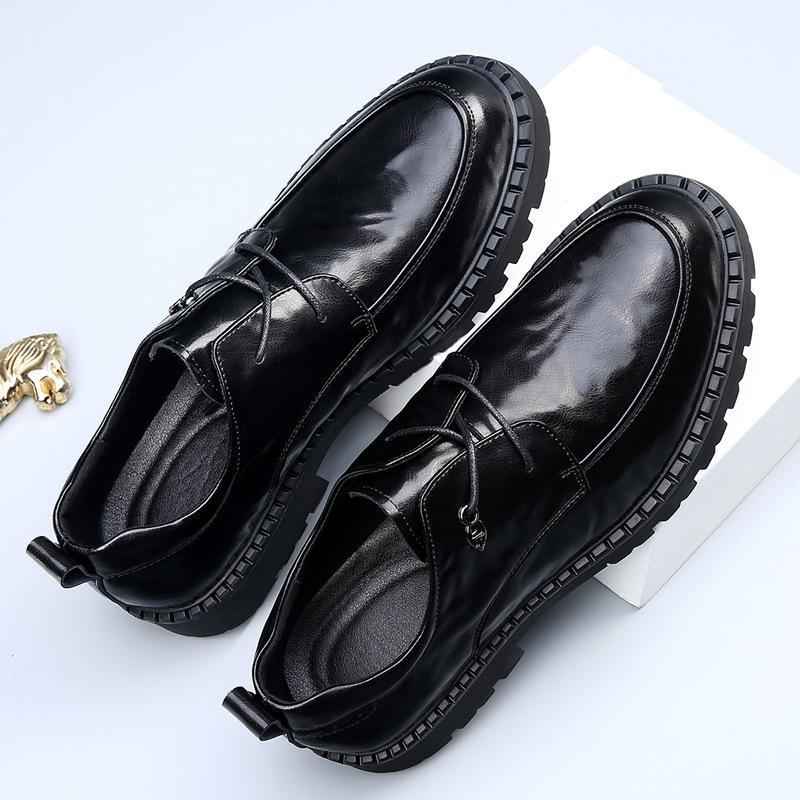 Men's leather shoes new platform leather business casual soft leather round head office commuter derby shoes