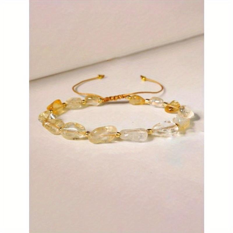 

1 шт. Браслет с цитрином - Браслет из натурального камня, изящный, с кристаллами в виде гальки неправильной формы - Регулируемое ювелирное украшение, подарок для женщин и мужчин жёлтый