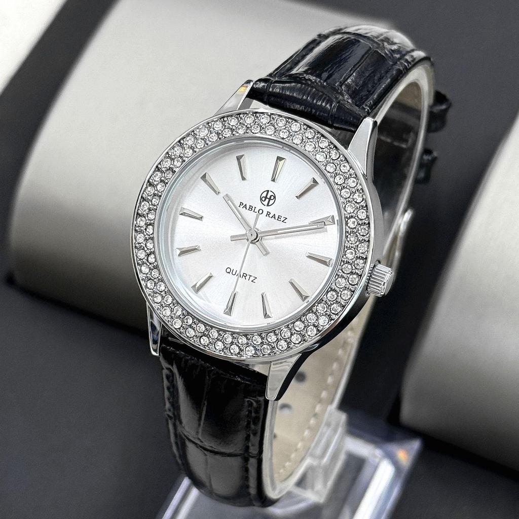 Pablo Raez Women's Quartz Rhinestone Watch with Leather Strap - Trendy & Versatile Gift