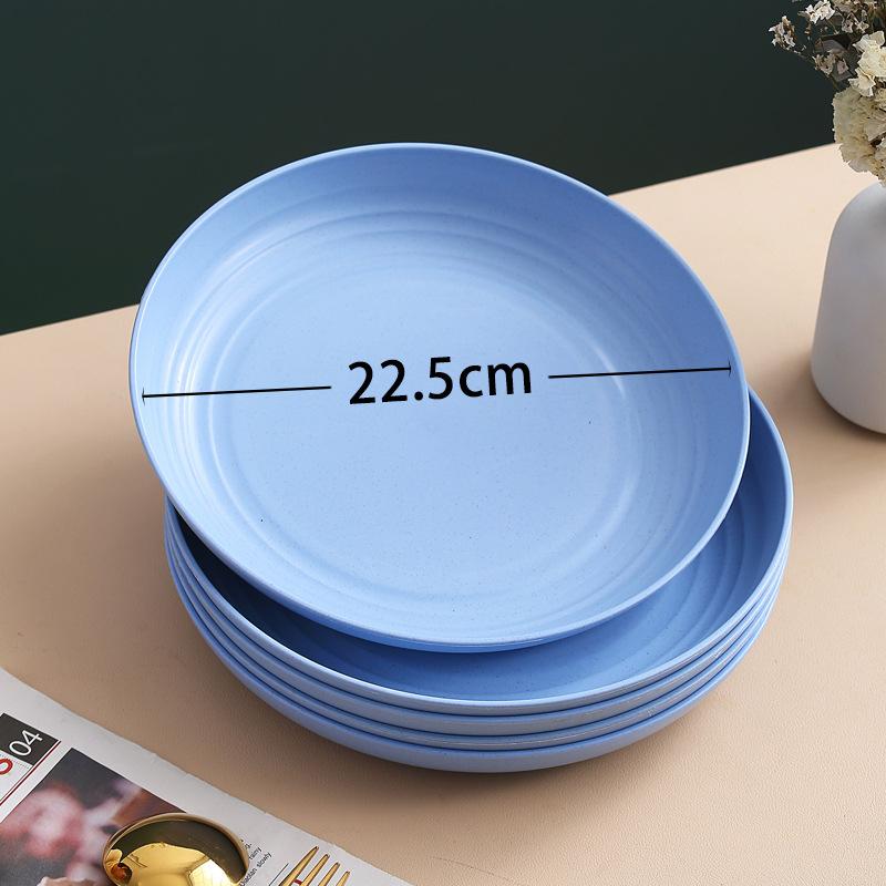 Wheat Straw Round Vegetable Plate Household Large Vegetable Plate Set Drop-Resistant Snack Plastic Plate Fruit Plate