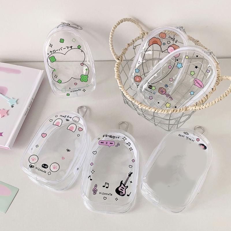 Portable Clear Hanging Storage Bag For Mini Figures Dolls Collectibles With Keychain Attachment And Zipper Closure