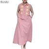 ZANZEA Women Sleeveless Print Vest Tops and Long Skirts Summer Two Piece Suit Sets