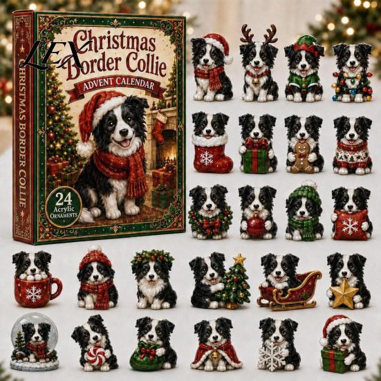 Acrylic Collectible Toys 2026 Dog Christmas Advent Calendar, 24-Day Ornament Set with Mini Puppy Holiday Party Favors Figures, 2D Flat Tree