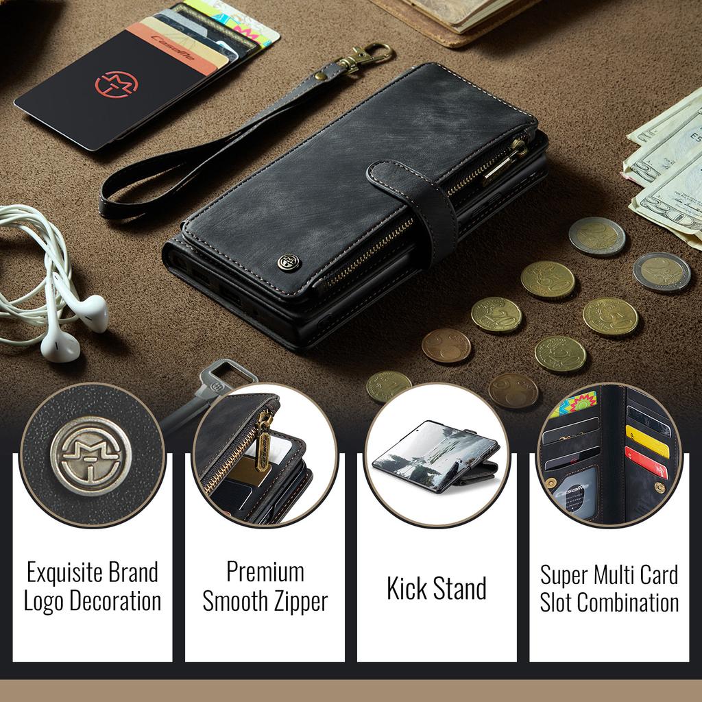 For Samsung Galaxy Z Fold7 5G Phone Cases with Strap CASEME C30 Zipper Multiple Card Holder PU Leather Cover