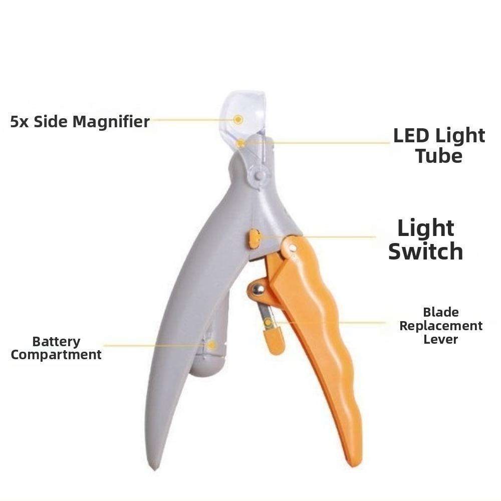 LED Light Pet Nail Clippers Splashproof 5x Magnification Cats Nail Clippers Stainless Steel Blade Dogs Grooming Tool For Dog Cat