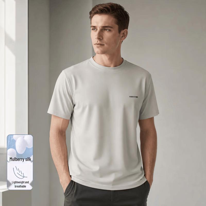 VEE KELLEN Men's Silk Blend Breathable Short Sleeve T-Shirt