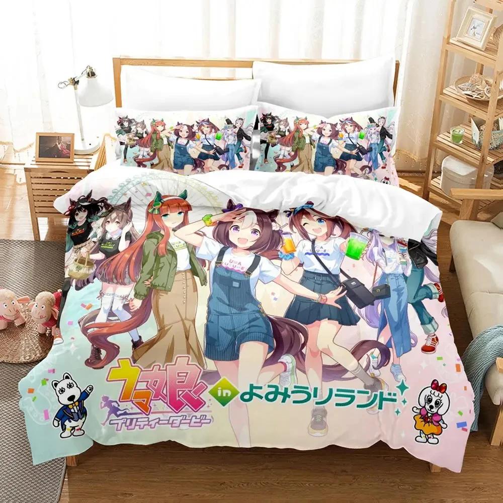 Anime Uma musume Prety Derby Beding Set Soft Duvet Cover Bed Linen Set Comfortable Quilt Cover Pilowcase Warm Comforter king Quen Sized Dimensions