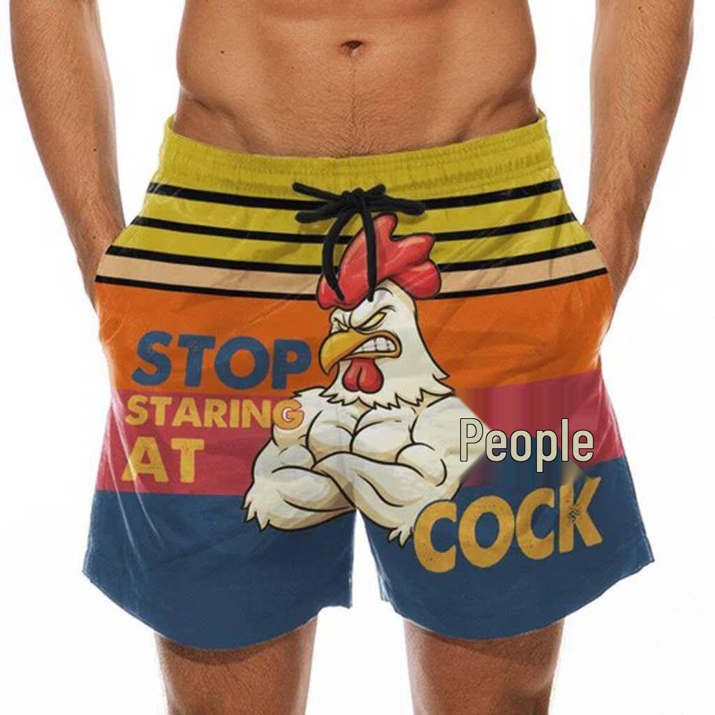Men's 3D Turkey Head & Banana Print Swim Shorts