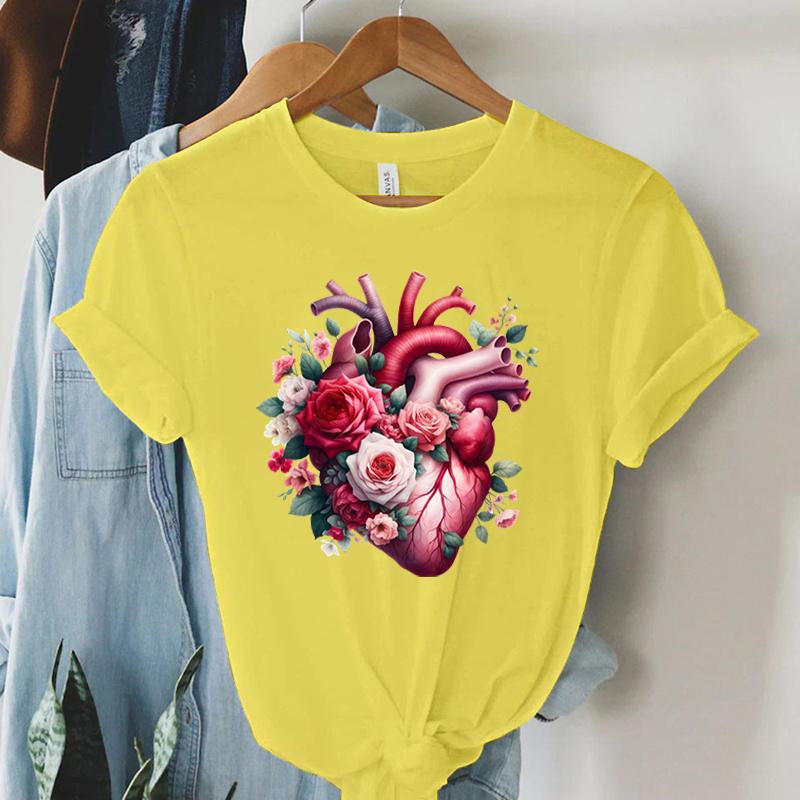 Watercolor Heart Floral Tshirt Women Funny Anatomical Graphic Tee Shirt Top Aesthetic Vintage Women Cardiology Nursing Tshirts