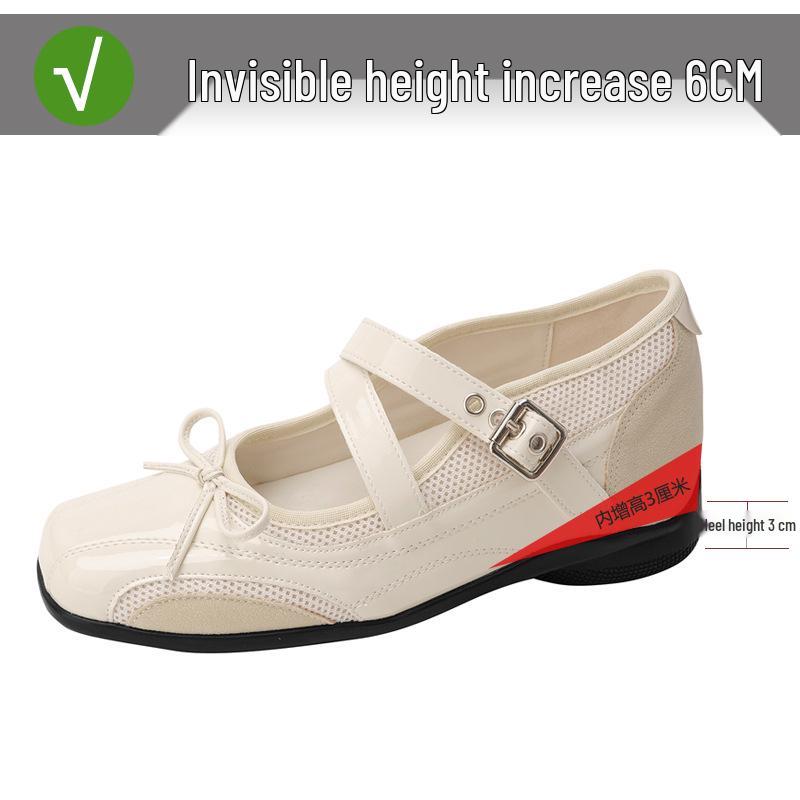 Silver Vintage Leather Hidden Heel Mary Jane Ballet Flats with Bow