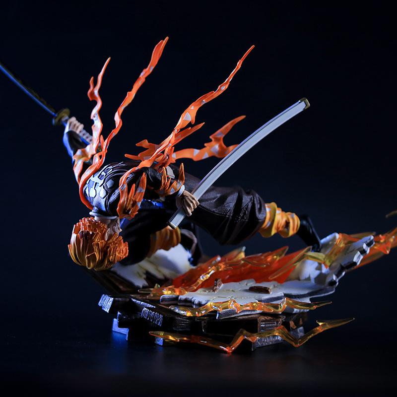 Demon Slayer Zenitsu Agatsuma Thunder God Action Figure 28CM Light Up Flame Effect  Collectible Anime Model For Fans