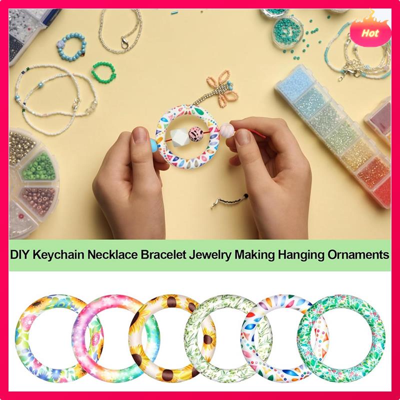 Silicone Beadable O Ring, Beadable Keychain With 2 Hole Frame Silicone Pendant For DIY Keychain 6 Pcs
