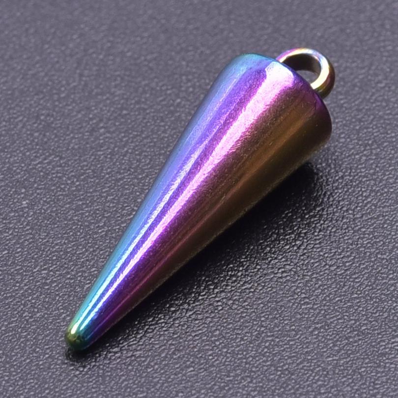 10pcs/Lot Rainbow Cone Pendants For Jewelry Making Supplies Metal Punk Accessories DIY Earrings Keychain Stainless Steel Charms