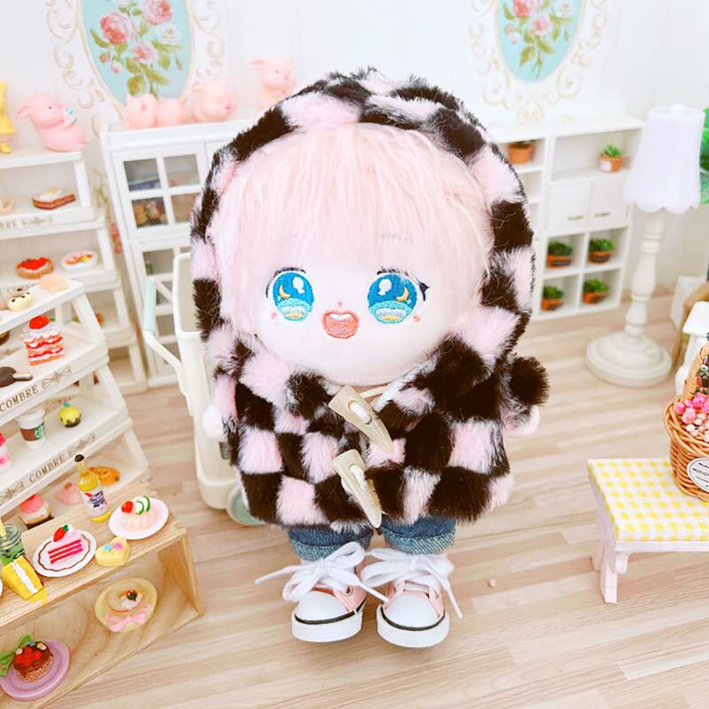 Niannyyhouse 20cm Doll Clothes Cotton Doll Clothes Top Shorts Set Checkered Jacket Jeans Doll Baby Clothes for Stuffed Animals + 2-Piece Dress-Up