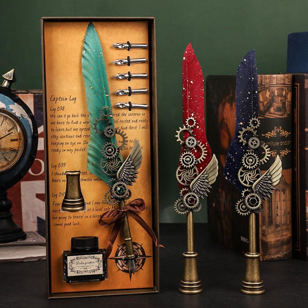 Punk Style Quill Fountain Pen Writing Set Mechanical Fountain Pen Fashion Writing Ink Set  Student