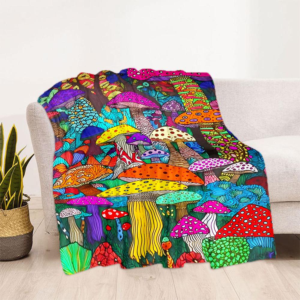 1pc Psychedelic Mushroom Garden blanket Soft and Warm for Sofa Office Camping Travel Livingroom Great Gift for Friends and Family Comfortable