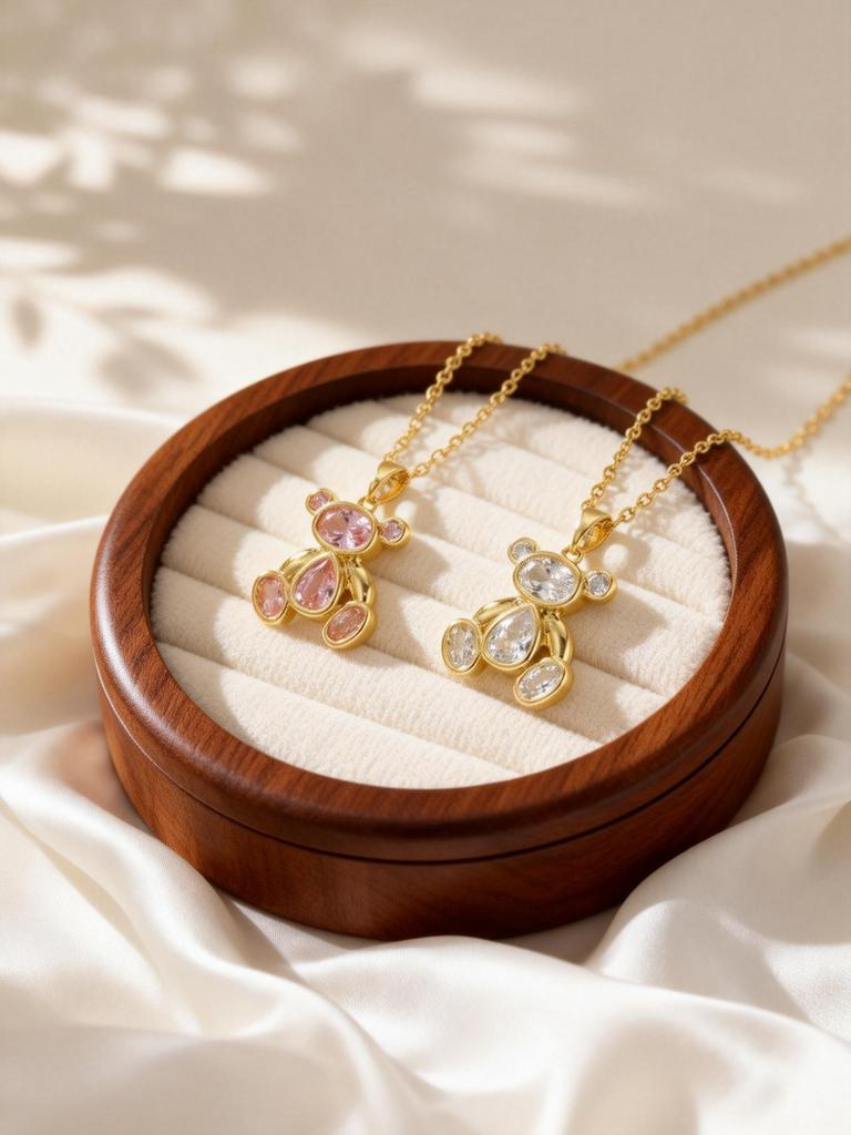 Pink/White Zircon Cute Bear Pendant Necklaces for Women Girls O-Chain Necklace Trendy Sweet Bear Accessories Gifts