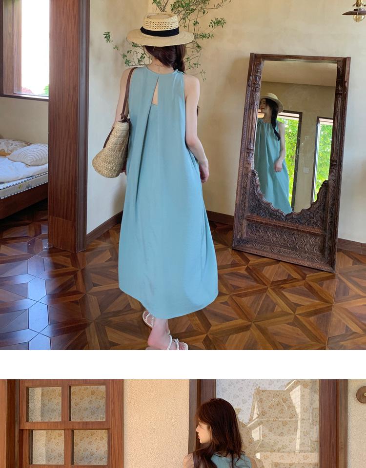 Minimalistisches ärmelloses Strandkleid - Locker, einfarbig, langer Rock für den Sommer