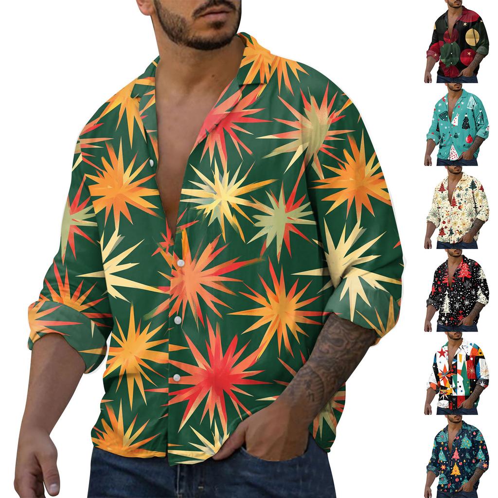 Camicia casual da uomo a maniche lunghe, ampia e alla moda, con risvolto