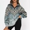 Women's Fashion Casual Oversized Drop Shoulder Floral Print Long Sleeve Zipper Sweatshirts Outdoor