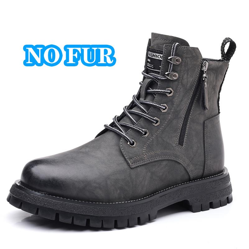 Winter Plush Snow Mens Ankle Boots All Seasons Motorcycle Boots High Top Casual Leather Shoes Handmade Male Botas Warm Trainers