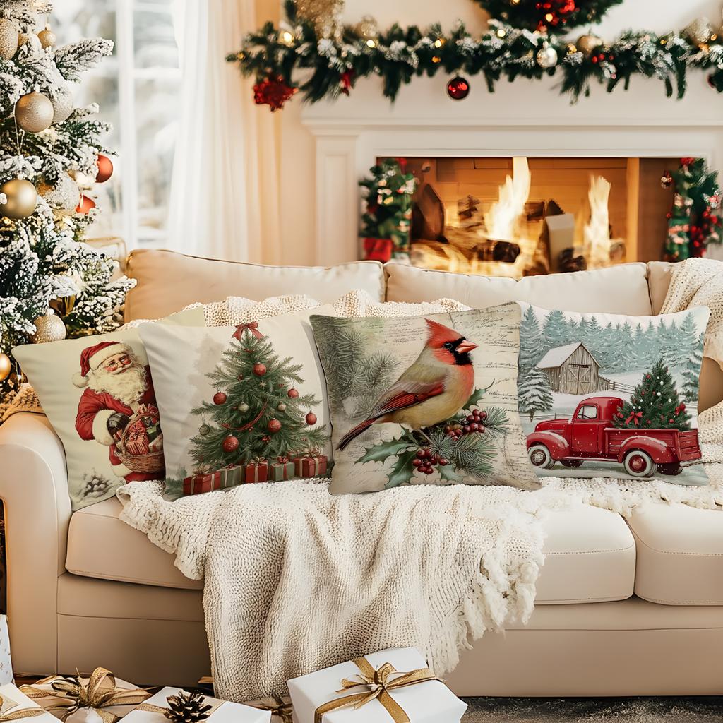 Vintage Style Christmas Pillowcase Printed Polyester 40/45/50cm Throw Pillowcover Decorative Sofa Cushion Pillowslip Home Decor
