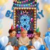 8th Birthday Door Cover 71x35 Inch Neon Glow Birthday Banner for Party Decorations LED Crown Balloon Backdrop Sign for Boys Girls Kids Photo Booth