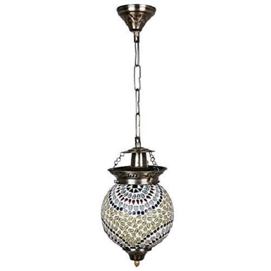 Spherical Shaped Glass Pendant/Hanging Turkish Lamp, Bulb Not Included (Multicolour, Made In India)