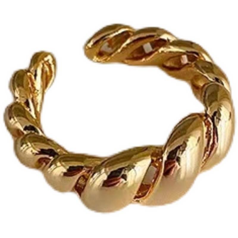 Korean Fashionable Style Gold Plated Twisted Open Ring With Adjustable Fit Women For