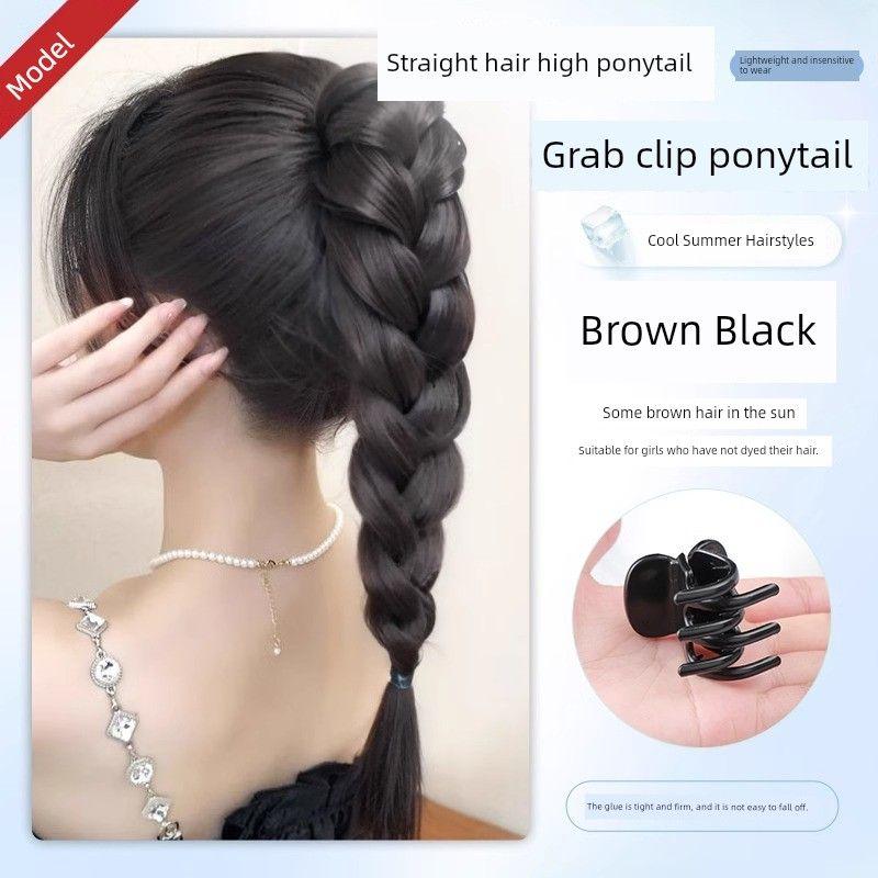 

Wig Braid Retro Cashew Floral Hair Band Braided Hair Grip Dough-Twist Style Plaits Nature Seamless Connection Grip Ponytail Front braided hair [Brown black]]
