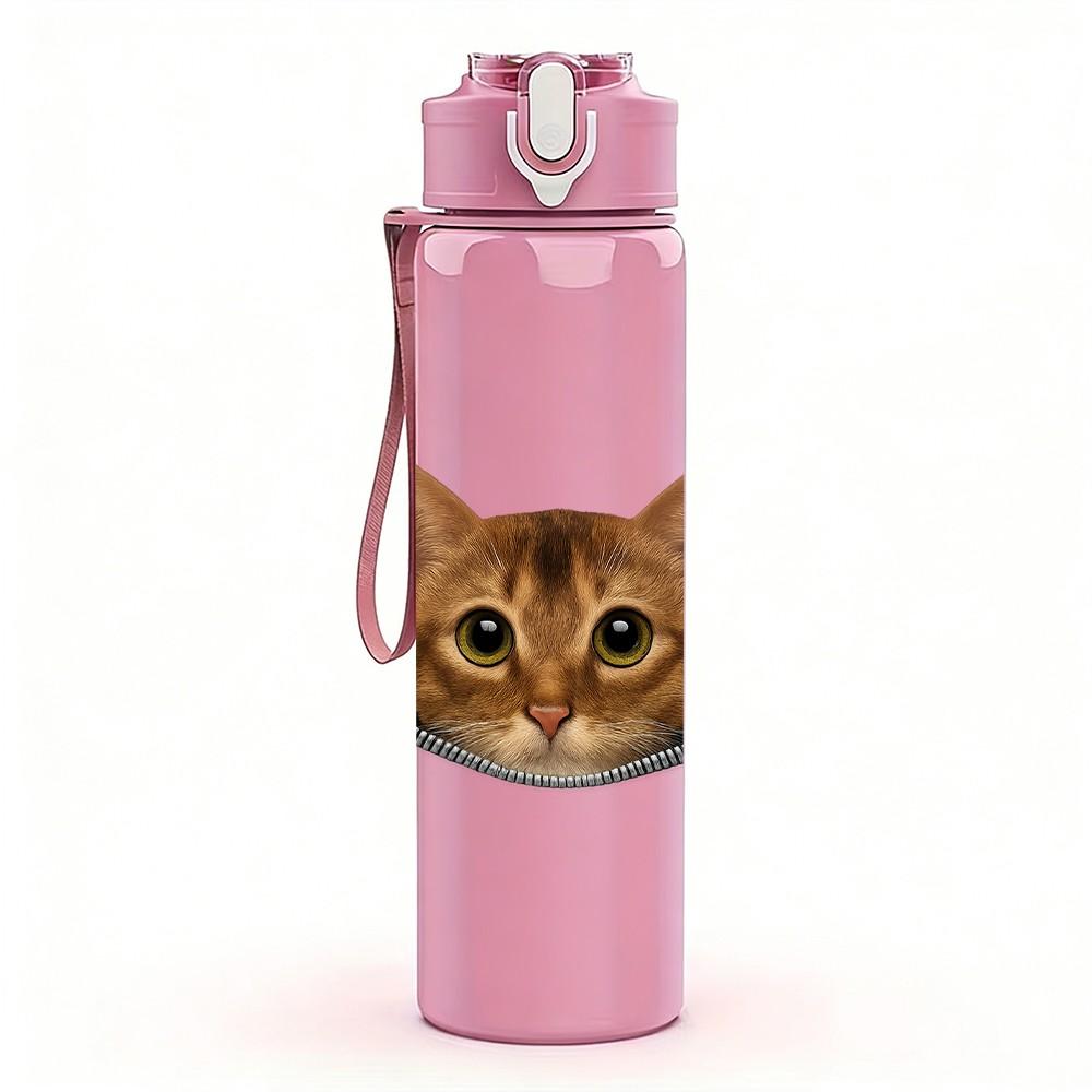 1PC Cat Peeking Out Pocket Cartoon 750ml Color Plastic Sports Water Bottle Leakproof Flip Straw Lid Suitable for Sports Office Home Use