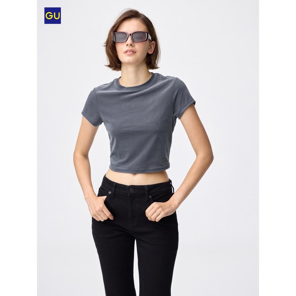 Uniqlo Gu Sheer Velour Cropped T shirT