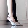 Autumn New Niche Satin Single Shoes French Premium Sandals Femininity Thin Heel Bow Silver High Heels